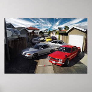 Poster HÉRITAGE de Nissan GT-R R35, de R34, de R33, de