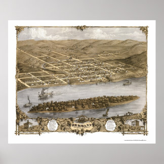 Poster Hermann, MO Carte panoramique - 1869