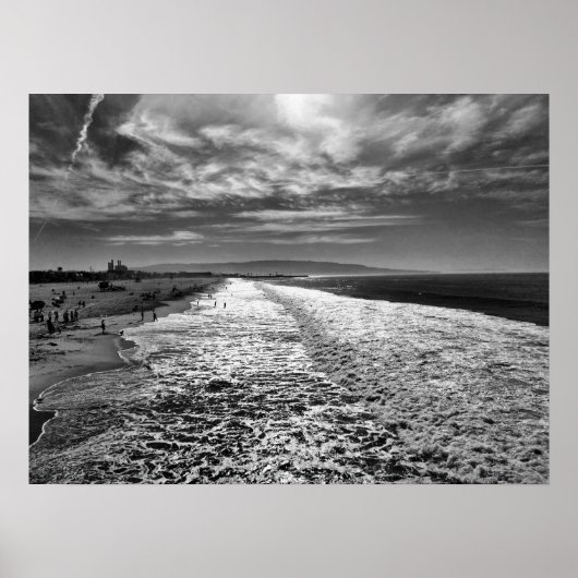 Poster Hermosa Beach, photo en noir et blanc (Devant)