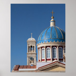 Poster Hermoupolis, île de Syros, Grèce. Dôme bleu de