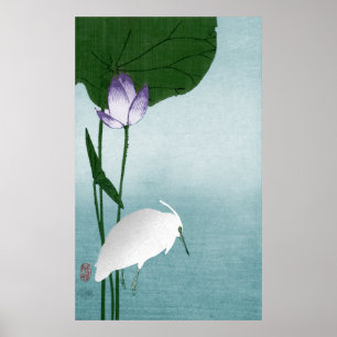 Poster Héron blanc et lotus (Hasu ni shirasagi)