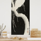 Poster Heron blanc, oiseau neige hiver vintage illustrati (Cuisine)