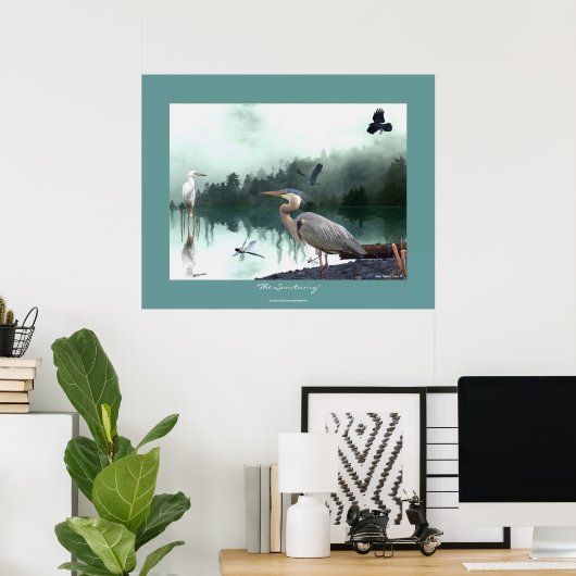 Poster Hérons, Aigrettes, Corneilles, libellules, Art sau (Bureau à domicile)