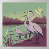Poster Hérons au bord du lac (Devant)