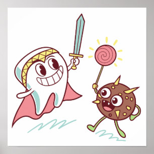 Poster Héros des dents vs Bacteria Monster Dental Cartogr