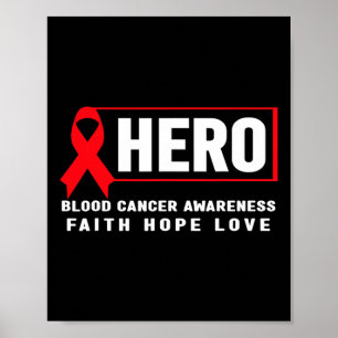 Poster Héros du cancer du sang - Ruban rouge de sensibili