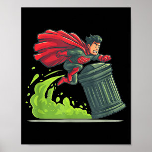 Poster Héros volant avec costume de poubelle pour emporte
