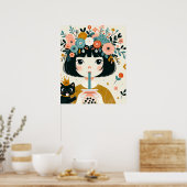 Poster “Het kleine meisje met de bubble tea“ (Keuken)
