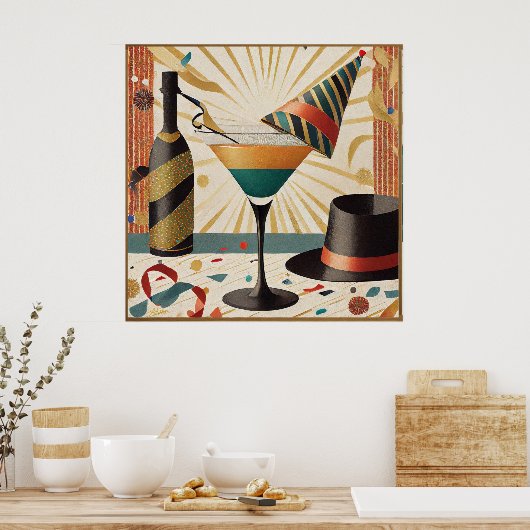 Poster Heure Cocktail Mi-Siècle - Nouvel An (Cuisine)