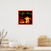 Poster HEURE DE CAFÉ /Coupe Et Café Jaune Rouge (Cuisine)