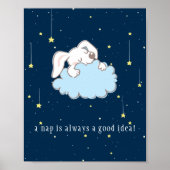 Poster Heure de la sieste - Lapin mignon sur un nuage Aff (Devant)