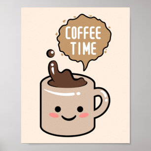 Poster heure du café kawaii illustration de la tasse de c