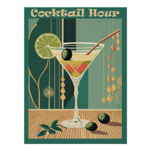 Poster Heure du cocktail design milieu de siècle