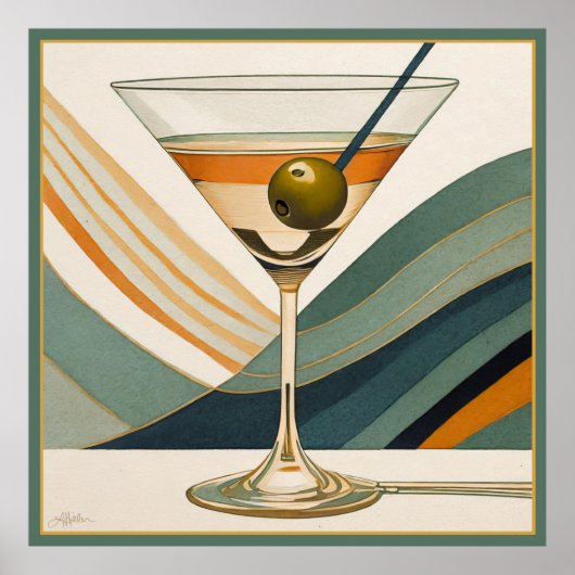 Poster Heure du cocktail Martini du milieu du XXe siècle (Devant)