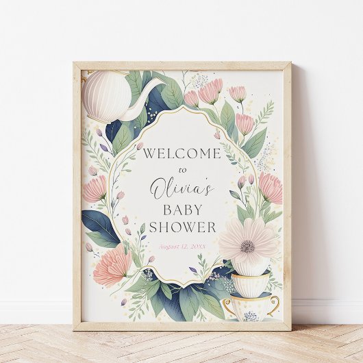 Poster Heure pour le Fleur sauvage de Baby shower de thé 