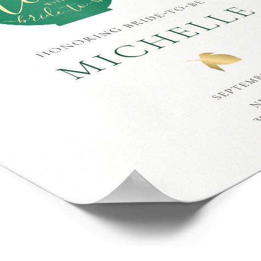 Poster Heure pour Tea Emerald Gold Fête des mariées Bienv (Coin)