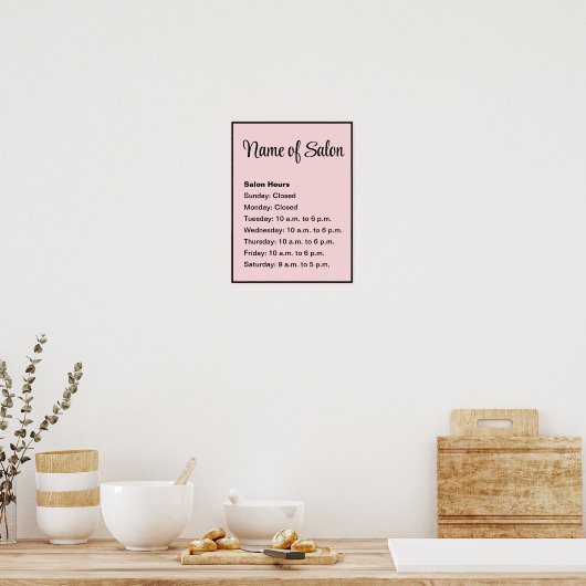 Poster Heures d'opération Pale Pink et Black (Cuisine)