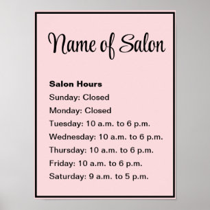 Poster Heures d'opération Pale Pink et Black