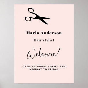 Poster Heures d'ouverture de la styliste rose gold blush 