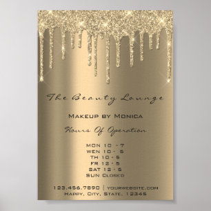 Poster Heures d'ouverture de Maquillage Gold Drips Étince