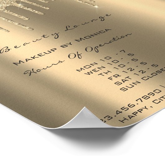 Poster Heures d'ouverture de maquillage Gold Drips Paille (Coin)