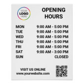 Poster Heures d'ouverture du magasin avec logo + code QR (Devant)