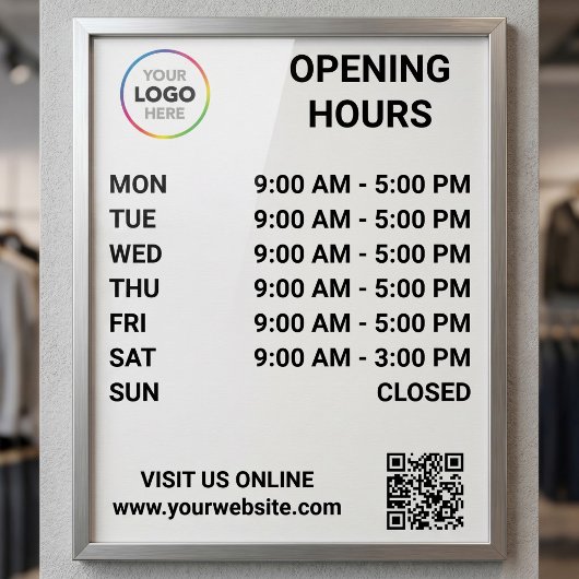 Poster Heures d'ouverture du magasin avec logo + code QR