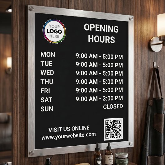 Poster Heures d'ouverture du magasin avec logo + code QR