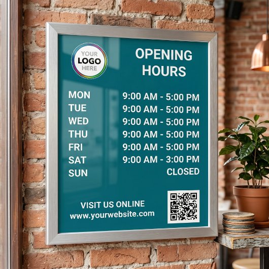 Poster Heures d'ouverture du magasin avec logo + code QR