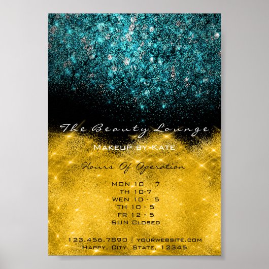 Poster Heures d'ouverture Gold Black White Confetti Turqu (Devant)