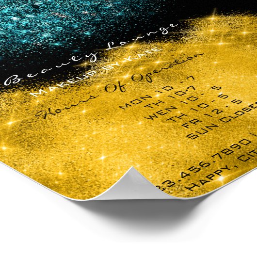Poster Heures d'ouverture Gold Black White Confetti Turqu (Coin)
