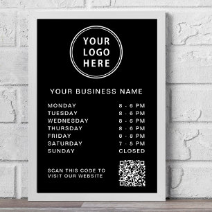 Poster Heures d'ouverture Logo Code QR Noir