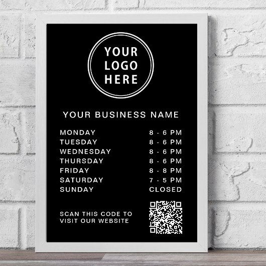 Poster Heures d'ouverture Logo Code QR Noir