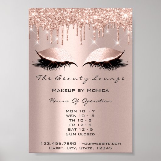 Poster Heures d'Ouverture Maquillage des Cils Salon Rose (Devant)