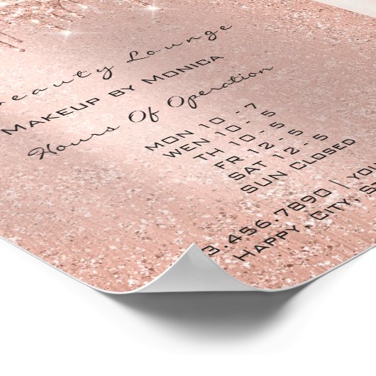 Poster Heures d'ouverture Salon Rose à goutte Prix (Coin)