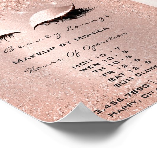 Poster Heures d'ouverture Salon Rose Parties scintillant  (Coin)