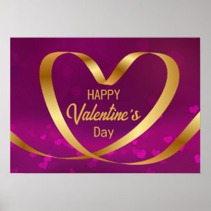 Poster Heureuse Sainte-Valentin Gold Heart Ribbon Purple