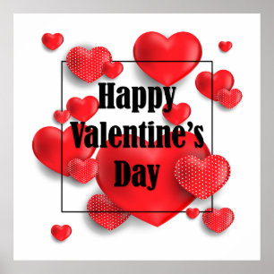 Poster Heureuse Sainte-Valentin Red Love Hearts Vacance