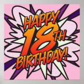 Poster HEUREUX 18E ANNIVERSAIRE Fun Retro Comic Book Pop  (Devant)