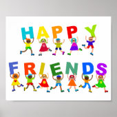 Poster Heureux amis mignon dessin Divers enfants Texte (Devant)