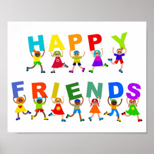Poster Heureux amis mignon dessin Divers enfants Texte