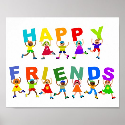 Poster Heureux amis mignon dessin Divers enfants Texte (Devant)