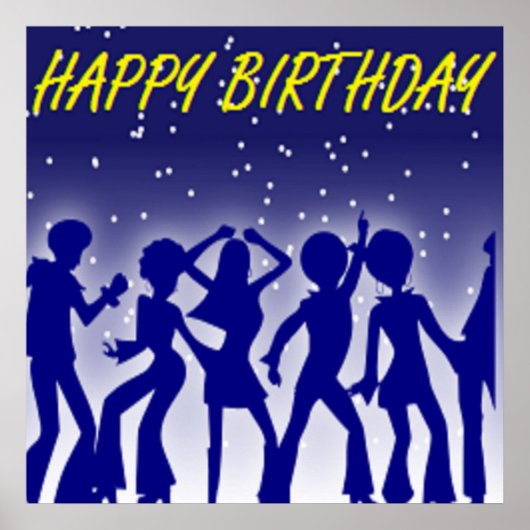 POSTER "HEUREUX ANNIVERSAIRE" DISCO DANSEURS (Devant)