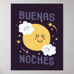 Poster Heureux Art de nurserie Lune et Étoiles en Espagno