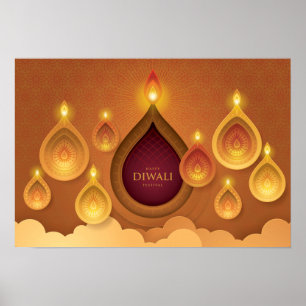 Poster Heureux Diwali Papercut Deepas