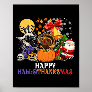 Poster HEUREUX HALLOTHANKSMAS GNOME Halloween Thanksgivin