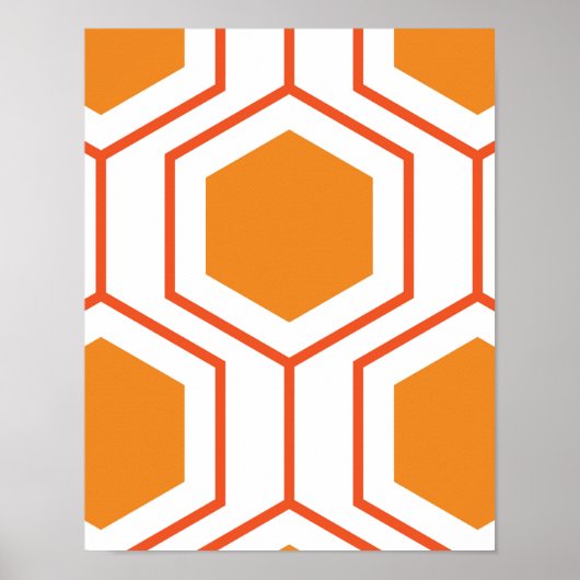 Poster Hexagon abstract geometrical pattern en orange et (Devant)