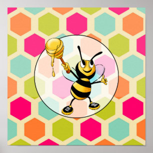 Poster Hexagon Arrière - plan avec Miel Bee