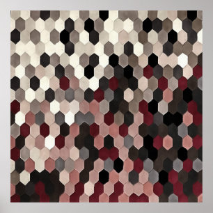 Poster Hexagon Motif en gris et en Bourgogne couleurs d'a