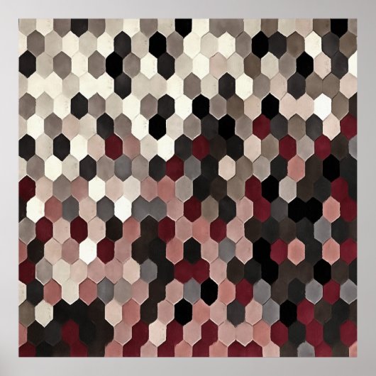 Poster Hexagon Motif en gris et en Bourgogne couleurs d'a (Devant)